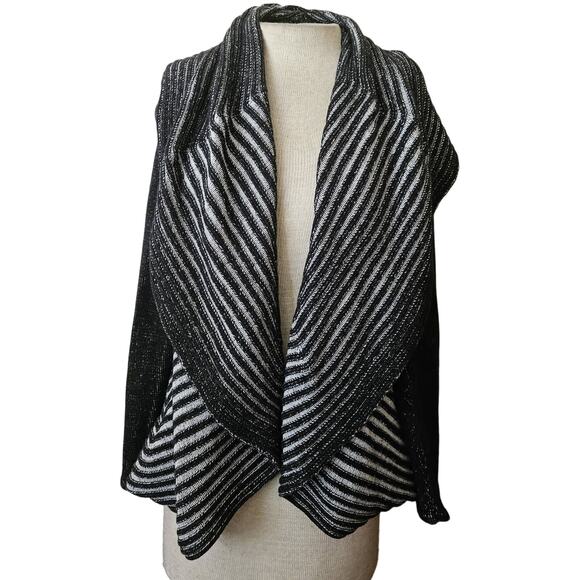 Black and Grey Striped Cardigan Sweater Size Large - Picture 1 of 4